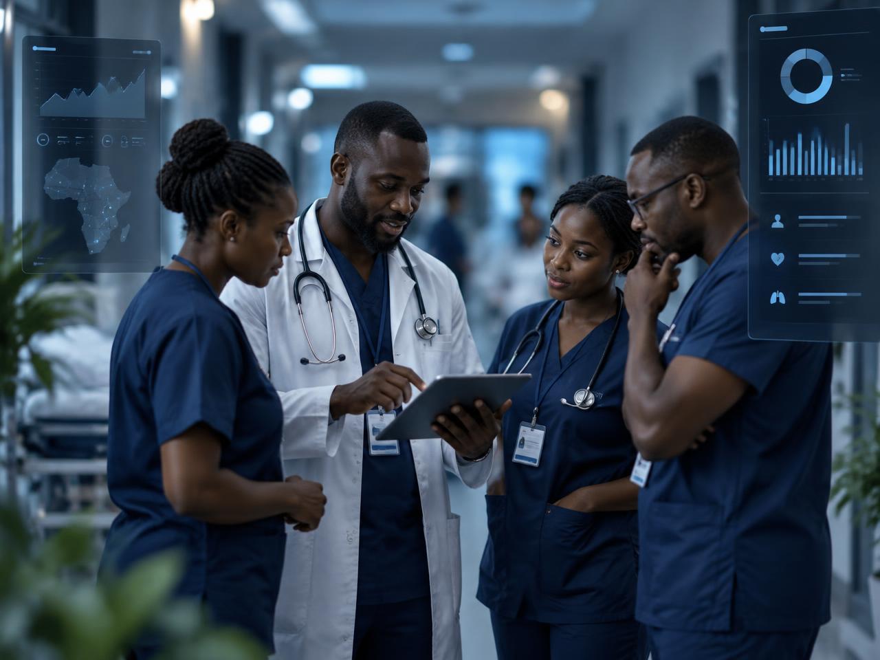Doctors and nurses coordinating patient care in a modern hospital